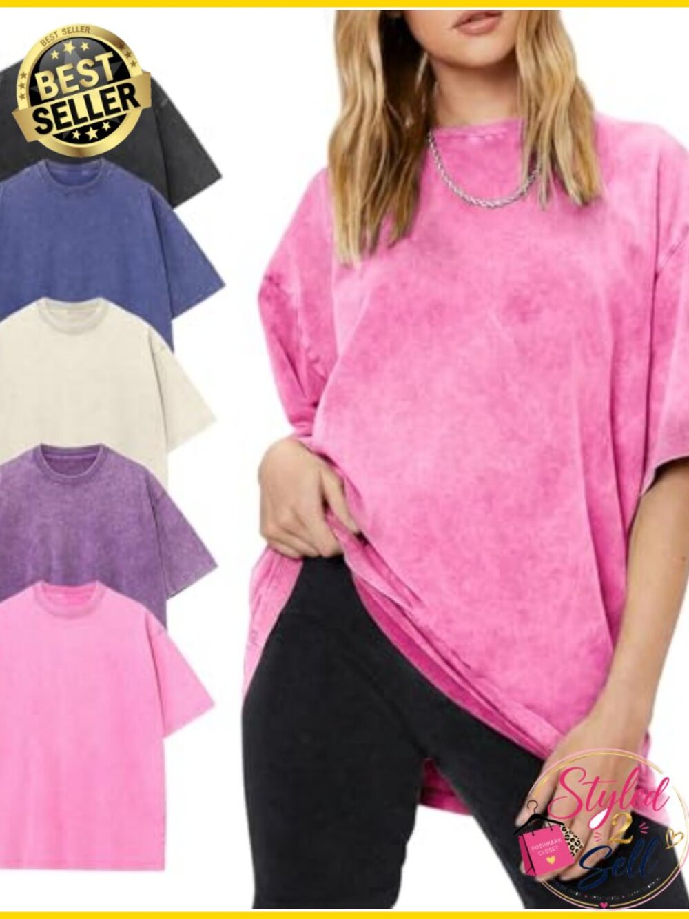 Oversized Acid Wash Cotton T-Shirt Loose Fit Crewneck Boyfriend Tee